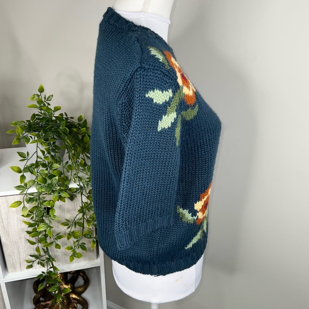 Floral Knit Sweater - Teal - Picture 8 of 9